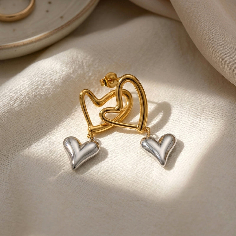 Two Tone Secret Heart Earrings
