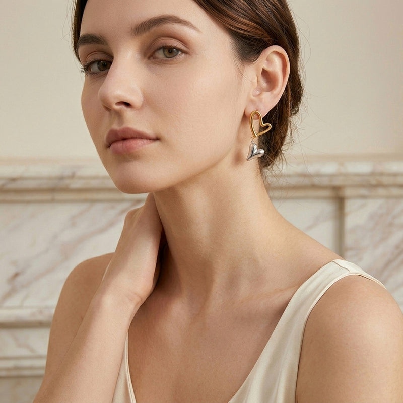 Two Tone Secret Heart Earrings