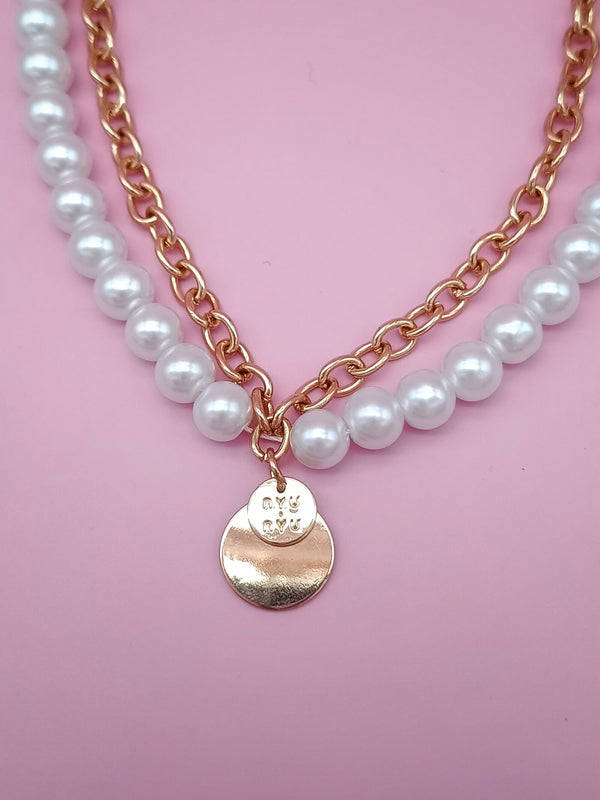 Faux Pearl with Chain 2 piece Necklace