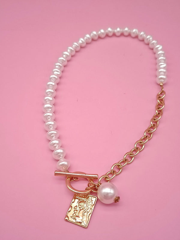Half Pearl Chain Necklace