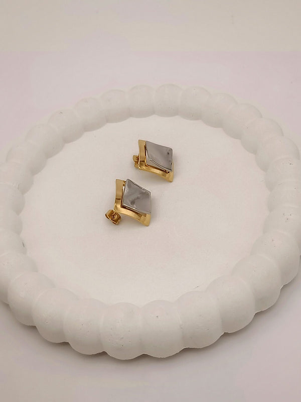 Dual Tone Triangle Stud Earrings