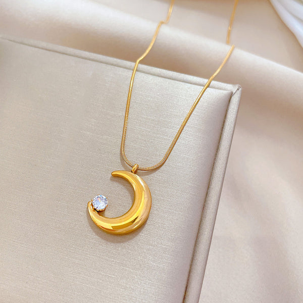 Crescent Moon Zircon Necklace