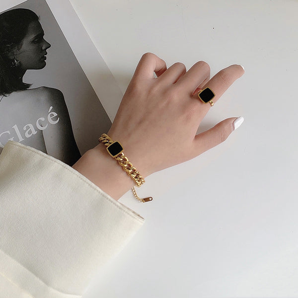 Korean Black Stone Chain Bracelet