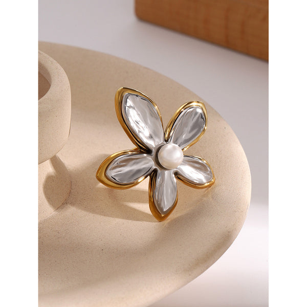 Two Tone Flower Adjustable Ring