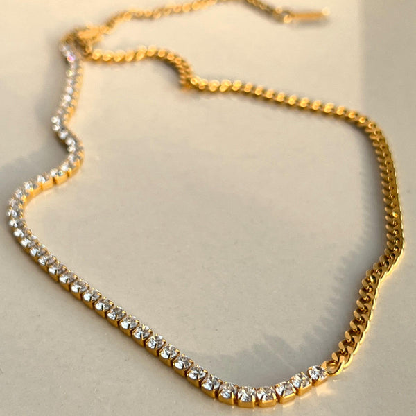 Half Zircon Half Chain Necklace