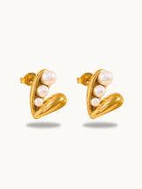 Pearl Heart Stud Earrings