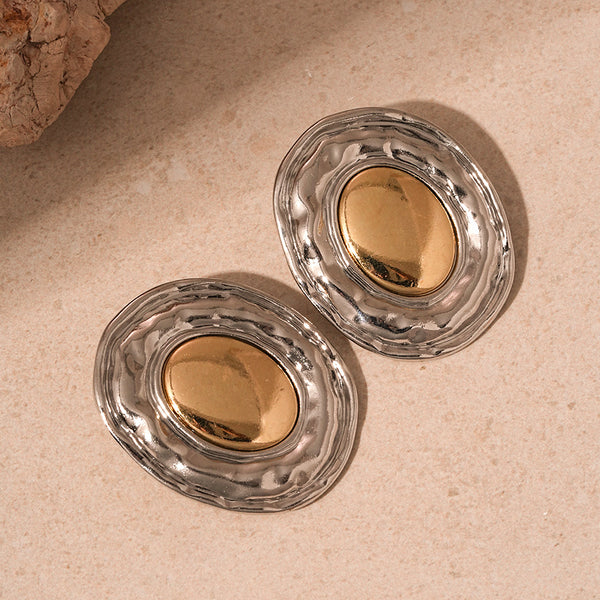 Two Tone Bold Oval Earrings