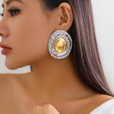 Two Tone Bold Oval Earrings