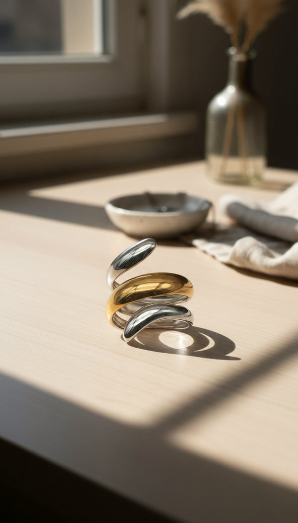 Two Tone Spiral Adjustable Ring