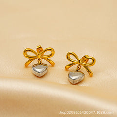 Two Tone Heart Bow Earrings