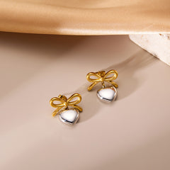 Two Tone Heart Bow Earrings