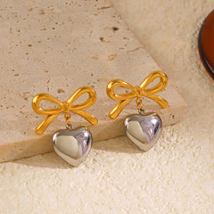 Two Tone Heart Bow Earrings