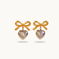 Two Tone Heart Bow Earrings