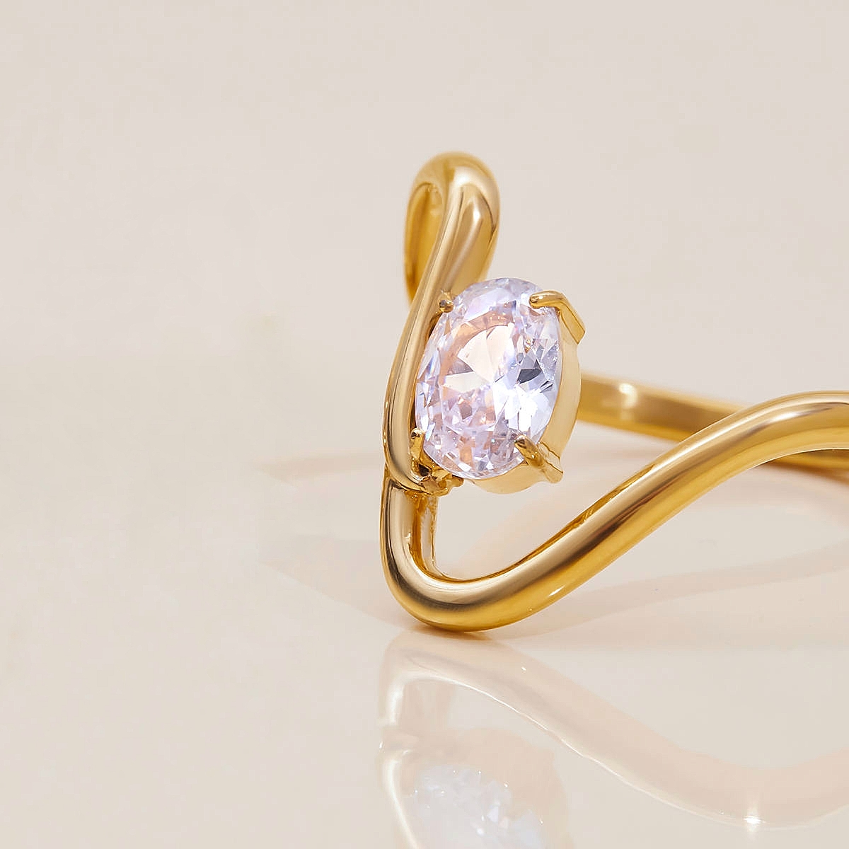 Curvy Swirl Solitaire Ring - Image 2