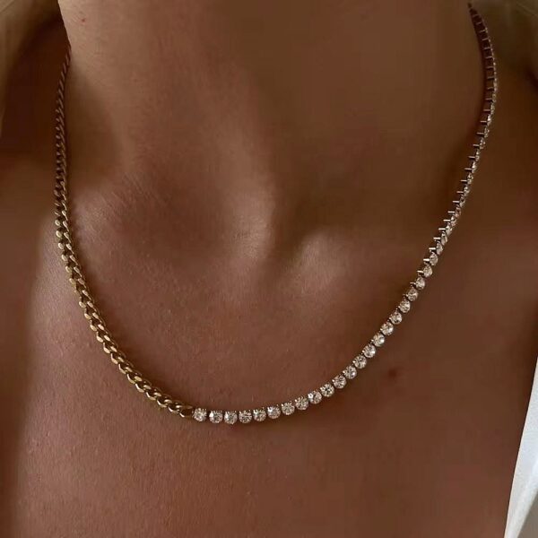 Half Zircon Half Chain Necklace