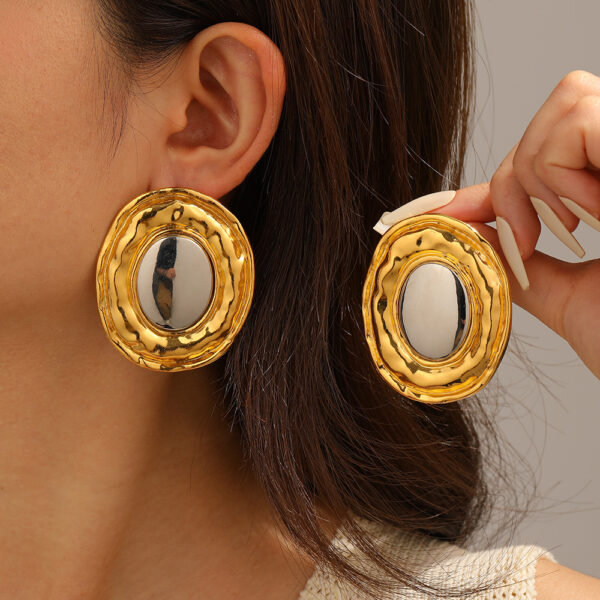 Two Tone Bold Oval Earrings