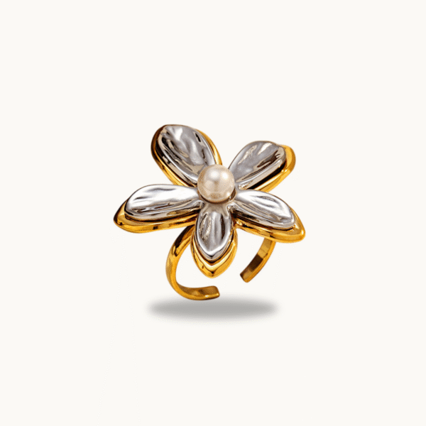 Two Tone Flower Adjustable Ring