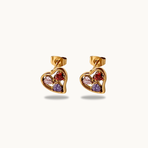 Multi Colour Heart Stud Earrings